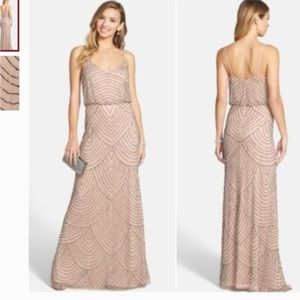 Adrianna Papell Art Deco Beaded Blouson Long Dress